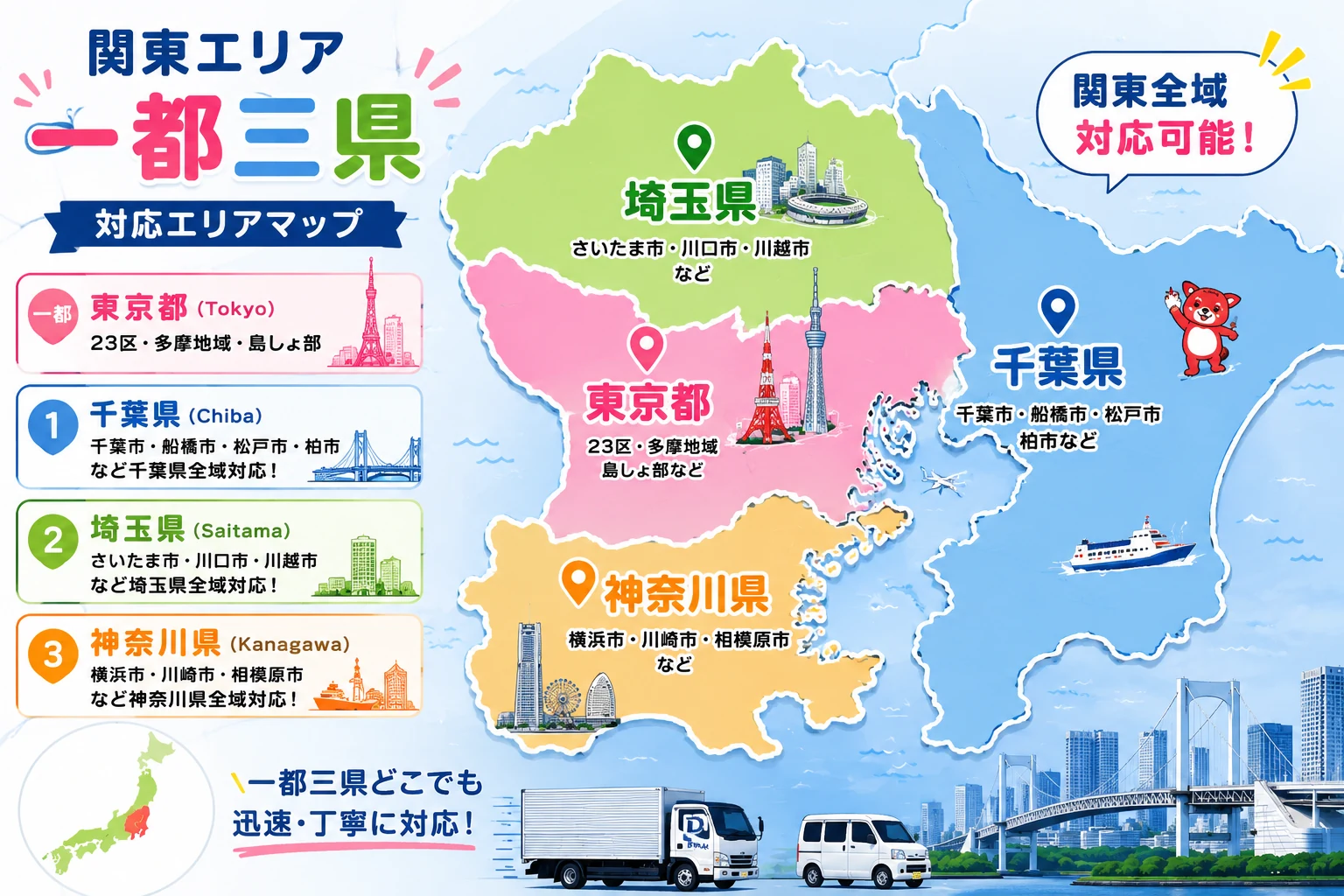 东京与关东一都三县搬家服务区域